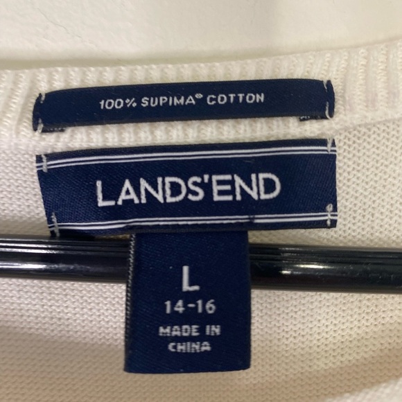 Women's Lands End Fancy White Supima Cotton 3/4 Length Blouse Sweater L Classic - Picture 6 of 15